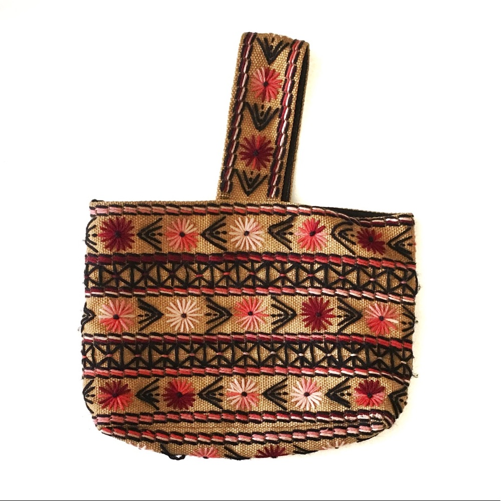 Vintage 90s Ethnic Floral Embroidery Purse Handbag